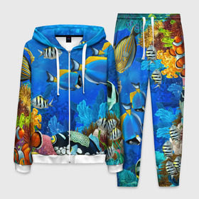 Мужской костюм 3D с принтом Экзотические рыбки в Санкт-Петербурге, 100% полиэстер | Манжеты и пояс оформлены тканевой резинкой, двухслойный капюшон со шнурком для регулировки, карманы спереди | животые | красочные | морские | рыбки | цветные | экзотические