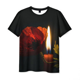 Мужская футболка 3D с принтом Мак и свеча в Санкт-Петербурге, 100% полиэфир | прямой крой, круглый вырез горловины, длина до линии бедер | маки | свеча | цветы