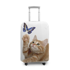 Чехол для чемодана 3D с принтом Котенок и бабочка 2 в Санкт-Петербурге, 86% полиэфир, 14% спандекс | двустороннее нанесение принта, прорези для ручек и колес | бабочка | кот | котенок | кошка | мордочка