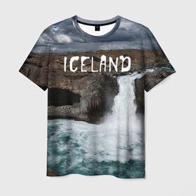 Мужская футболка 3D с принтом Исландия. Водопад в Санкт-Петербурге, 100% полиэфир | прямой крой, круглый вырез горловины, длина до линии бедер | исландия