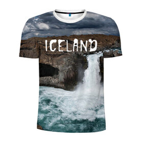 Мужская футболка 3D спортивная с принтом Исландия. Водопад в Санкт-Петербурге, 100% полиэстер с улучшенными характеристиками | приталенный силуэт, круглая горловина, широкие плечи, сужается к линии бедра | исландия