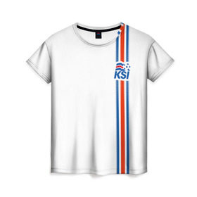 Женская футболка 3D с принтом Форма сборной Исландии по футболу в Санкт-Петербурге, 100% полиэфир ( синтетическое хлопкоподобное полотно) | прямой крой, круглый вырез горловины, длина до линии бедер | euro 2016
