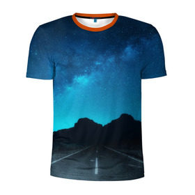 Мужская футболка 3D спортивная с принтом Дорога под чистым небом в Санкт-Петербурге, 100% полиэстер с улучшенными характеристиками | приталенный силуэт, круглая горловина, широкие плечи, сужается к линии бедра | osfenemy | горы | дорога | звезды | космос | красиво | небо | пейзаж | путь | черный | чудо