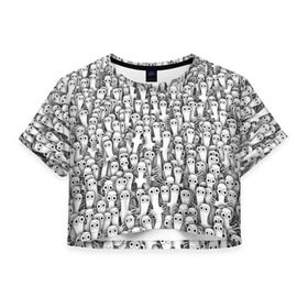 Женская футболка 3D укороченная с принтом Хатифнатты в Санкт-Петербурге, 100% полиэстер | круглая горловина, длина футболки до линии талии, рукава с отворотами | moomintroll | мумми тролль