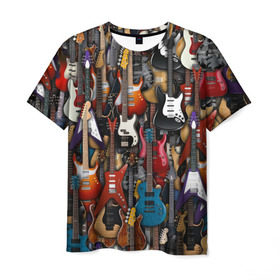 Мужская футболка 3D с принтом Электрогитары в Санкт-Петербурге, 100% полиэфир | прямой крой, круглый вырез горловины, длина до линии бедер | fender | ibanez | ltd | stratocaster | гитара | инструмент | музыка | рок