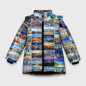 Зимняя куртка для девочек 3D с принтом Туризм (10х10) в Санкт-Петербурге, ткань верха — 100% полиэстер; подклад — 100% полиэстер, утеплитель — 100% полиэстер. | длина ниже бедра, удлиненная спинка, воротник стойка и отстегивающийся капюшон. Есть боковые карманы с листочкой на кнопках, утяжки по низу изделия и внутренний карман на молнии. 

Предусмотрены светоотражающий принт на спинке, радужный светоотражающий элемент на пуллере молнии и на резинке для утяжки. | Тематика изображения на принте: азия | берлин | вегас | венеция | воспоминания | города | достопримечательности | европа | египет | калифорния | каникулы | лондон | милан | москва | ностальгия | нью йорк | отдых | отпуск | память
