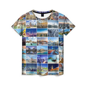 Женская футболка 3D с принтом Страны мира (9х9) в Санкт-Петербурге, 100% полиэфир ( синтетическое хлопкоподобное полотно) | прямой крой, круглый вырез горловины, длина до линии бедер | азия | берлин | вегас | венеция | воспоминания | города | достопримечательности | европа | египет | калифорния | каникулы | лондон | милан | москва | ностальгия | нью йорк | отдых | отпуск | память