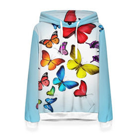 Женская толстовка 3D с принтом Butterflies в Санкт-Петербурге, 100% полиэстер  | двухслойный капюшон со шнурком для регулировки, мягкие манжеты на рукавах и по низу толстовки, спереди карман-кенгуру с мягким внутренним слоем. | бабочки | белый | картинка | лето | природа | рисунок | розовый | цвета