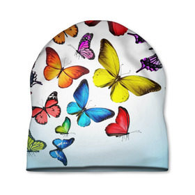 Шапка 3D с принтом Butterflies в Санкт-Петербурге, 100% полиэстер | универсальный размер, печать по всей поверхности изделия | бабочки | белый | картинка | лето | природа | рисунок | розовый | цвета