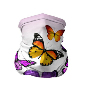 Бандана-труба 3D с принтом Butterflies в Санкт-Петербурге, 100% полиэстер, ткань с особыми свойствами — Activecool | плотность 150‒180 г/м2; хорошо тянется, но сохраняет форму | бабочки | белый | картинка | лето | природа | рисунок | розовый | цвета