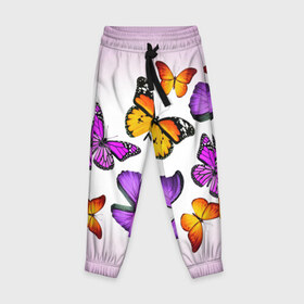 Детские брюки 3D с принтом Butterflies в Санкт-Петербурге, 100% полиэстер | манжеты по низу, эластичный пояс регулируется шнурком, по бокам два кармана без застежек, внутренняя часть кармана из мелкой сетки | бабочки | белый | картинка | лето | природа | рисунок | розовый | цвета