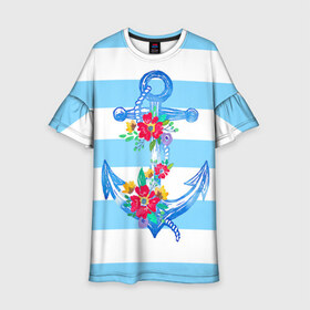 Детское платье 3D с принтом Якорь в Санкт-Петербурге, 100% полиэстер | прямой силуэт, чуть расширенный к низу. Круглая горловина, на рукавах — воланы | белый | верёвка | вода | корабль | красный | море | песок | пляж | синий | цвет | цветы | якорь