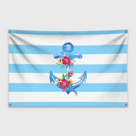 Флаг-баннер с принтом Якорь в Санкт-Петербурге, 100% полиэстер | размер 67 х 109 см, плотность ткани — 95 г/м2; по краям флага есть четыре люверса для крепления | белый | верёвка | вода | корабль | красный | море | песок | пляж | синий | цвет | цветы | якорь