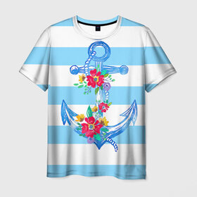 Мужская футболка 3D с принтом Якорь в Санкт-Петербурге, 100% полиэфир | прямой крой, круглый вырез горловины, длина до линии бедер | белый | верёвка | вода | корабль | красный | море | песок | пляж | синий | цвет | цветы | якорь