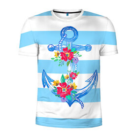 Мужская футболка 3D спортивная с принтом Якорь в Санкт-Петербурге, 100% полиэстер с улучшенными характеристиками | приталенный силуэт, круглая горловина, широкие плечи, сужается к линии бедра | белый | верёвка | вода | корабль | красный | море | песок | пляж | синий | цвет | цветы | якорь