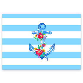 Поздравительная открытка с принтом Якорь в Санкт-Петербурге, 100% бумага | плотность бумаги 280 г/м2, матовая, на обратной стороне линовка и место для марки
 | белый | верёвка | вода | корабль | красный | море | песок | пляж | синий | цвет | цветы | якорь