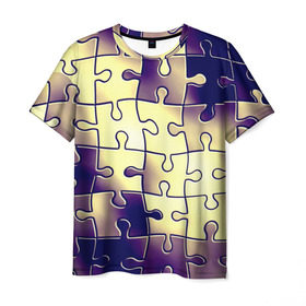 Мужская футболка 3D с принтом Пазлы в Санкт-Петербурге, 100% полиэфир | прямой крой, круглый вырез горловины, длина до линии бедер | желтый | мозаика | переливы