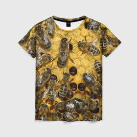 Женская футболка 3D с принтом Пчела в Санкт-Петербурге, 100% полиэфир ( синтетическое хлопкоподобное полотно) | прямой крой, круглый вырез горловины, длина до линии бедер | лето | мед | насекомые | оса | природа | пчелы | шмель
