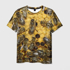 Мужская футболка 3D с принтом Пчела в Санкт-Петербурге, 100% полиэфир | прямой крой, круглый вырез горловины, длина до линии бедер | лето | мед | насекомые | оса | природа | пчелы | шмель