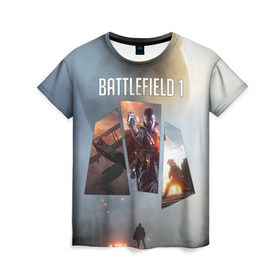 Женская футболка 3D с принтом Battlefield 1 в Санкт-Петербурге, 100% полиэфир ( синтетическое хлопкоподобное полотно) | прямой крой, круглый вырез горловины, длина до линии бедер | battlefield | батла | батлфилд