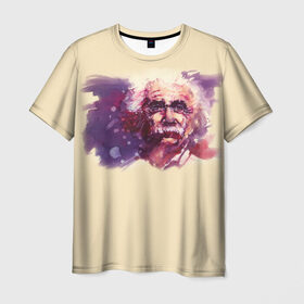 Мужская футболка 3D с принтом Альберт Эйнштейн (Art) в Санкт-Петербурге, 100% полиэфир | прямой крой, круглый вырез горловины, длина до линии бедер | акварель | живопись | прикол | студент | эйнштейн