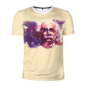 Мужская футболка 3D спортивная с принтом Альберт Эйнштейн (Art) в Санкт-Петербурге, 100% полиэстер с улучшенными характеристиками | приталенный силуэт, круглая горловина, широкие плечи, сужается к линии бедра | акварель | живопись | прикол | студент | эйнштейн