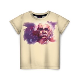 Детская футболка 3D с принтом Альберт Эйнштейн (Art) в Санкт-Петербурге, 100% гипоаллергенный полиэфир | прямой крой, круглый вырез горловины, длина до линии бедер, чуть спущенное плечо, ткань немного тянется | Тематика изображения на принте: акварель | живопись | прикол | студент | эйнштейн