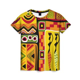 Женская футболка 3D с принтом Африка в Санкт-Петербурге, 100% полиэфир ( синтетическое хлопкоподобное полотно) | прямой крой, круглый вырез горловины, длина до линии бедер | Тематика изображения на принте: орнамент | этнический | этно | яркий