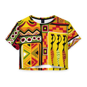 Женская футболка 3D укороченная с принтом Африка в Санкт-Петербурге, 100% полиэстер | круглая горловина, длина футболки до линии талии, рукава с отворотами | орнамент | этнический | этно | яркий