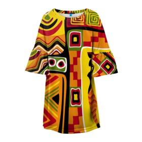 Детское платье 3D с принтом Африка в Санкт-Петербурге, 100% полиэстер | прямой силуэт, чуть расширенный к низу. Круглая горловина, на рукавах — воланы | орнамент | этнический | этно | яркий