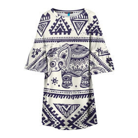 Детское платье 3D с принтом Африка в Санкт-Петербурге, 100% полиэстер | прямой силуэт, чуть расширенный к низу. Круглая горловина, на рукавах — воланы | Тематика изображения на принте: орнамент | слон | этно