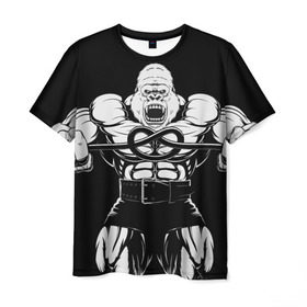 Мужская футболка 3D с принтом Strongman в Санкт-Петербурге, 100% полиэфир | прямой крой, круглый вырез горловины, длина до линии бедер | bodybuilding | gym | house | know | power | бодибилдинг | горилла | культуризм | сила | спорт | фитнес