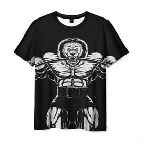 Мужская футболка 3D с принтом Strongman в Санкт-Петербурге, 100% полиэфир | прямой крой, круглый вырез горловины, длина до линии бедер | bodybuilding | gym | house | know | power | бодибилдинг | культуризм | лев | сила | спорт | фитнес