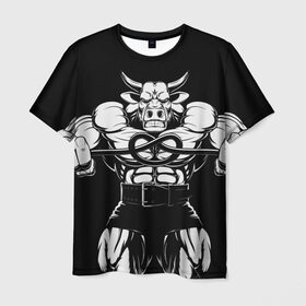 Мужская футболка 3D с принтом Strongman в Санкт-Петербурге, 100% полиэфир | прямой крой, круглый вырез горловины, длина до линии бедер | bodybuilding | gym | house | know | power | бодибилдинг | бык | культуризм | сила | спорт | фитнес