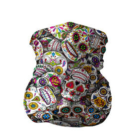 Бандана-труба 3D с принтом Мексиканские черепа в Санкт-Петербурге, 100% полиэстер, ткань с особыми свойствами — Activecool | плотность 150‒180 г/м2; хорошо тянется, но сохраняет форму | calavera | sugar skull | день мертвых | мексика | традиция | узоры | цветы