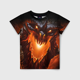 Детская футболка 3D с принтом Огнедышащий дракон в Санкт-Петербурге, 100% гипоаллергенный полиэфир | прямой крой, круглый вырез горловины, длина до линии бедер, чуть спущенное плечо, ткань немного тянется | дракон | змей | монстр | огонь | пасть | пламя | прикольные картинки