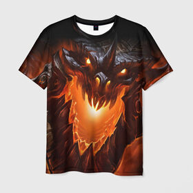 Мужская футболка 3D с принтом Огнедышащий дракон в Санкт-Петербурге, 100% полиэфир | прямой крой, круглый вырез горловины, длина до линии бедер | дракон | змей | монстр | огонь | пасть | пламя | прикольные картинки