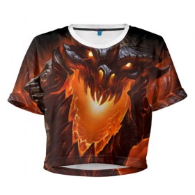 Женская футболка 3D укороченная с принтом Огнедышащий дракон в Санкт-Петербурге, 100% полиэстер | круглая горловина, длина футболки до линии талии, рукава с отворотами | дракон | змей | монстр | огонь | пасть | пламя | прикольные картинки