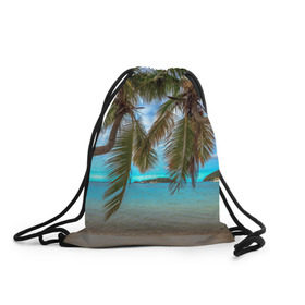 Рюкзак-мешок 3D с принтом Пальма в Санкт-Петербурге, 100% полиэстер | плотность ткани — 200 г/м2, размер — 35 х 45 см; лямки — толстые шнурки, застежка на шнуровке, без карманов и подкладки | море | отдых | отпуск | пальмы | пляж | солнце | туризм