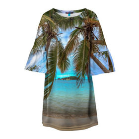 Детское платье 3D с принтом Пальма в Санкт-Петербурге, 100% полиэстер | прямой силуэт, чуть расширенный к низу. Круглая горловина, на рукавах — воланы | Тематика изображения на принте: море | отдых | отпуск | пальмы | пляж | солнце | туризм