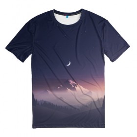 Мужская футболка 3D с принтом Ночное небо в Санкт-Петербурге, 100% полиэфир | прямой крой, круглый вырез горловины, длина до линии бедер | mountains | sky | space | астрономия | горы | космос | небо | ночное небо