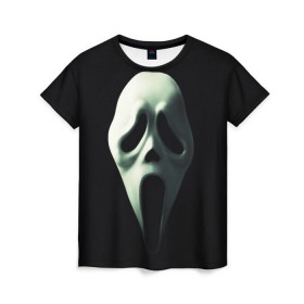 Женская футболка 3D с принтом Крик в Санкт-Петербурге, 100% полиэфир ( синтетическое хлопкоподобное полотно) | прямой крой, круглый вырез горловины, длина до линии бедер | scream | крик | маска | ужастик | ужасы