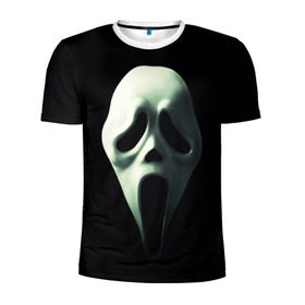 Мужская футболка 3D спортивная с принтом Крик в Санкт-Петербурге, 100% полиэстер с улучшенными характеристиками | приталенный силуэт, круглая горловина, широкие плечи, сужается к линии бедра | scream | крик | маска | ужастик | ужасы