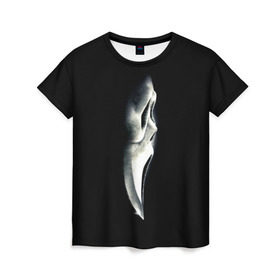 Женская футболка 3D с принтом Крик в Санкт-Петербурге, 100% полиэфир ( синтетическое хлопкоподобное полотно) | прямой крой, круглый вырез горловины, длина до линии бедер | scream | крик | маска | ужастик | ужасы