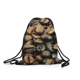 Рюкзак-мешок 3D с принтом зерна кофе в Санкт-Петербурге, 100% полиэстер | плотность ткани — 200 г/м2, размер — 35 х 45 см; лямки — толстые шнурки, застежка на шнуровке, без карманов и подкладки | зерна | кофе