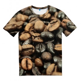 Мужская футболка 3D с принтом зерна кофе в Санкт-Петербурге, 100% полиэфир | прямой крой, круглый вырез горловины, длина до линии бедер | зерна | кофе