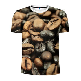 Мужская футболка 3D спортивная с принтом зерна кофе в Санкт-Петербурге, 100% полиэстер с улучшенными характеристиками | приталенный силуэт, круглая горловина, широкие плечи, сужается к линии бедра | зерна | кофе