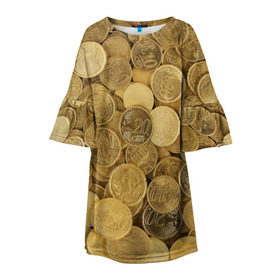 Детское платье 3D с принтом монетки в Санкт-Петербурге, 100% полиэстер | прямой силуэт, чуть расширенный к низу. Круглая горловина, на рукавах — воланы | деньги | евро | копейки | мелочёвка | мелочь | монеты