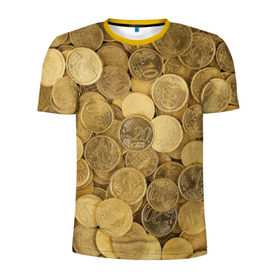 Мужская футболка 3D спортивная с принтом монетки в Санкт-Петербурге, 100% полиэстер с улучшенными характеристиками | приталенный силуэт, круглая горловина, широкие плечи, сужается к линии бедра | деньги | евро | копейки | мелочёвка | мелочь | монеты