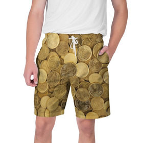 Мужские шорты 3D с принтом монетки в Санкт-Петербурге,  полиэстер 100% | прямой крой, два кармана без застежек по бокам. Мягкая трикотажная резинка на поясе, внутри которой широкие завязки. Длина чуть выше колен | деньги | евро | копейки | мелочёвка | мелочь | монеты